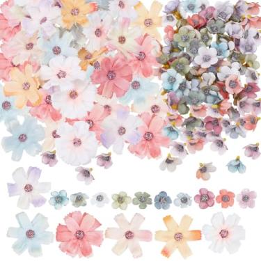 Imagem de PH PandaHall 170 peças, 17 estilos, mini flor sintética, 1,3 cm, 5 cm, tecido artificial, flores, aplique de margarida, pequenas cabeças florais para artesanato, guirlanda, guirlanda, casamento, touca