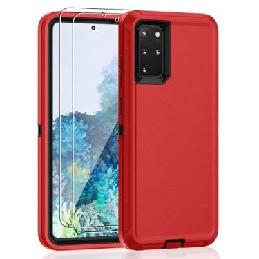 Imagem de Jshru Capa para Samsung Galaxy S23 com [2 unidades] protetor de tela HD, [grau militar] à prova de choque à prova de poeira/queda, 3 camadas, capa resistente para Galaxy S23 5G, vermelha