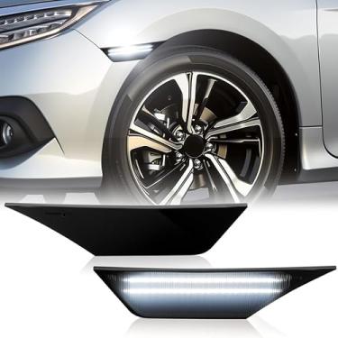 Imagem de D-Lumina Luzes de LED laterais fumê brancas para Honda Civic 2016-2021 10ª geração Civic Sedan Coupe Hatchback, para-choque dianteiro, luz de marcador lateral, substitui lâmpadas laterais OEM, pacote