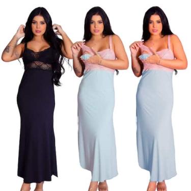 Imagem de Kit 3 Camisolas Longas Amamentação Gestante Recorte Lateral Maternidad