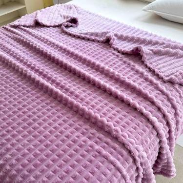 Imagem de Cobertor de lã com peso fofo feminino masculino para cama adulto longo casal solteiro para sofá macio confortável lavável na máquina para uso como xale, viagem, escritório (roxo, 150 x 200 cm)
