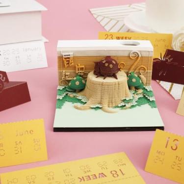 Imagem de Calendário de mesa 2025 novo calendário de mesa 3D removível arte 3D calendário de mesa 3D bloco de notas calendário exclusivo esculpido em papel adesivo para Natal, inauguração de casa, escritório