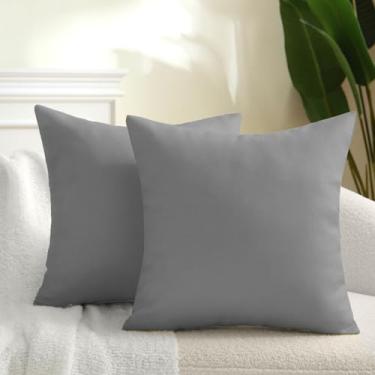 Imagem de WHATWEARS Almofadas de 45,72 cm x 45,72 cm, almofadas impermeáveis para ambientes externos com inserções, almofadas decorativas quadradas para móveis de pátio, jardim, sofá, casa (cinza claro