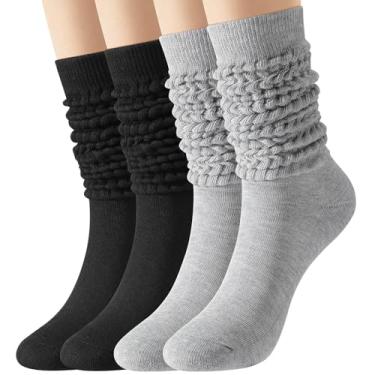 Imagem de Meias femininas folgadas de inverno longas até a coxa, meias justas de inverno quentes de malha alta e despojadas para mulheres tamanho 5-11, 2 pares