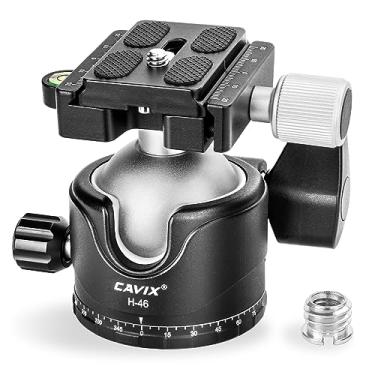 Imagem de CAVIX Cabeça esférica de tripé com placa de liberação rápida Arca Swiss de 1/10.2 cm, suporte de cabeça esférica, bola grande