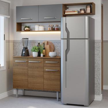 Imagem de Armário De Cozinha Compacta 165cm Rustic/cinza Emilly Madesa 08 Rustic/cinza