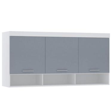 Imagem de Armário Aéreo Maleiro Modulado 165cm 3 Portas Alpes Luciane Móveis Branco Pf Com Grey Sky Pf