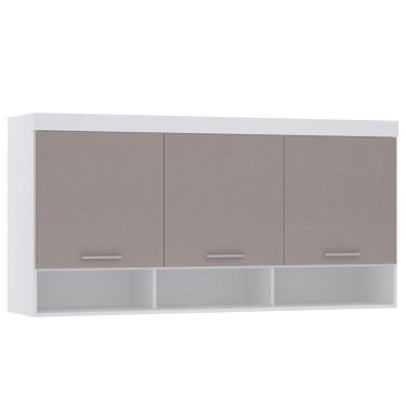 Imagem de Armário Aéreo Maleiro Modulado 165cm 3 Portas Alpes Luciane Móveis Branco Pf Com Cinammon Pf