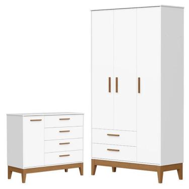 Imagem de Guarda Roupa Infantil Flip 3 Portas Com Cômoda Infantil Sapateira Flip Branco Acetinado - Reller