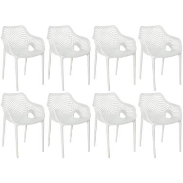 Imagem de Kit 8 Cadeiras De Jantar Design Suits Com Braços Empilhável Em Polipropileno - Branco