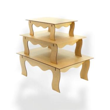 Imagem de Trio de Bandejas Banquinho Decorativas em MDF Cru Suporte para Festas, Doces e Decoração de Ambientes