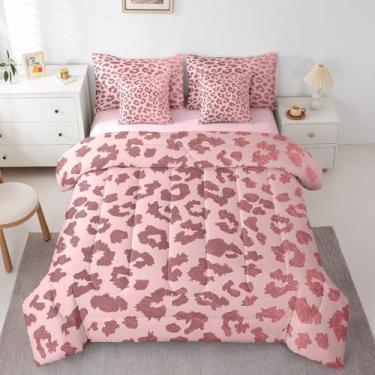 Imagem de Feelyou Jogo de cama queen com estampa de leopardo, pele de animal selvagem, super macio, para adultos, adolescentes, rosa, africano, guepardo, vida selvagem, retrô, nobre, decoração de quarto