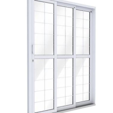 Imagem de Porta de Aço de Correr Lateral 3 Folhas com Grade Quadrada 213x150 Rio