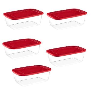 Imagem de Kit Conjunto Jogo 5 Potes transparentes Tampa Vermelha Empilháveis 350