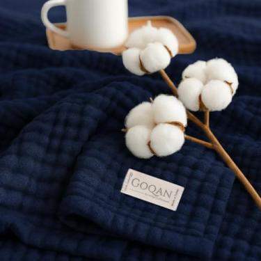 Imagem de Goqan Cobertor de musselina King Size 90 x 108 – 100% algodão 4 camadas Boho musselina cobertor para adultos, leve, macio, respirável para cama, sofá - azul-marinho