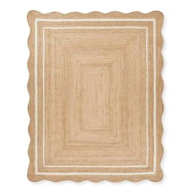 Imagem de Perilla Home Tapete de juta natural 12 x 20 cm – Design ondulado retangular boho tecido à mão, tapete rústico vintage reversível para quarto, sala de estar, cozinha, sala de jantar e corredor