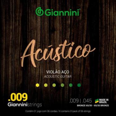 Imagem de Encordoamento Para Violão Aço .009 Giannini GESWAL Acústico Bronze 65/35