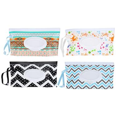Imagem de Bolsa dispensadora de lenços umedecidos portátil recarregável com design de zíper durável para cozinhas, banheiros, quartos de bebê, material de EVA, 4 pacotes