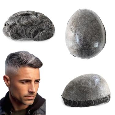 Imagem de HAIR NATURE Unidade de cabelo humano para homens, peruca masculina, sistema de substituição de cabelo, apliques de pele de poliéster injetado 130% densidade #1B50