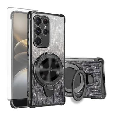 Imagem de Asuwish Capa de celular para Samsung Galaxy S23 Ultra 5G capa magnética com protetor de tela de vidro temperado e anel híbrido com glitter brilhante suporte rígido S23Ultra 23S S 23 23Ultra 17.3 cm