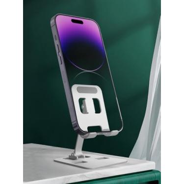 Imagem de Suporte ajustável para celular, suporte de alumínio para celular com base antiderrapante e porta de carregamento conveniente, serve para todos os smartphones, prata