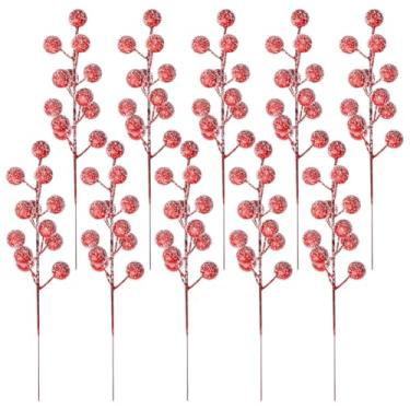 Imagem de GSHLLO 20 peças de 20 cm caules artificiais de baga vermelha neve fosco ramos de baga de azevinho galhos de árvore de Natal palhetas de spray de bagas falsas galho de inverno decorações de bagas para