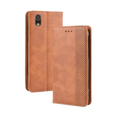 Imagem de Capa para SHARP Aquos Sense,Retro Flip magnético,Caso de telefone de couro PU,Design de carteira com 3 slots de cartão e 1 clipe de dinheiro -Brown