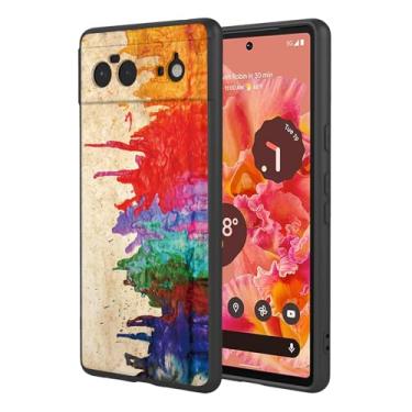 Imagem de OEURVQO Capa artística para Google 6, capa de silicone líquido de toque macio com forro fofo, compatível com carregamento sem fio, capa protetora para Google Pixel 6, aquarela preta
