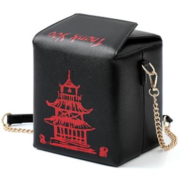 Imagem de Abbylike Bolsa feminina chinesa para viagem com estampa de torre, bolsa de ombro transversal com 2 tiras, bolsa de Natal para presentes, Preto