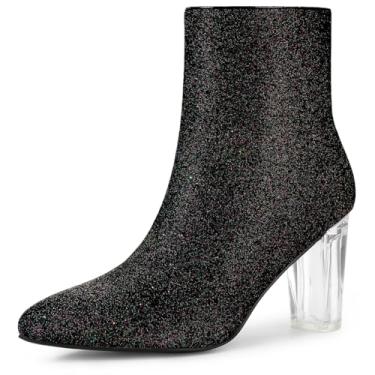 Imagem de Allegra K Botas femininas de cano curto com glitter e salto bloco transparente, Preto, 37