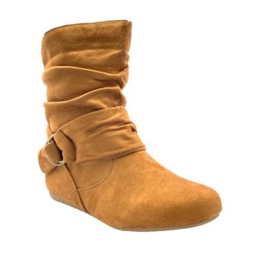 Imagem de ABSOLEX Bota feminina de camurça, estilo descontraído, cano médio, salto baixo, casual, sem cadarço, Bronzeado, 6
