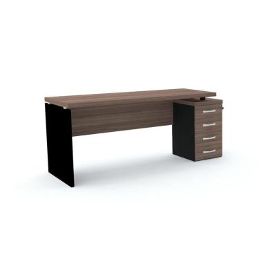 Imagem de Mesa Pé Painel Com Gaveteiro 4 Gavetas Pe40 Em Mdp 164 X 60 Cm Walnut Base Preta