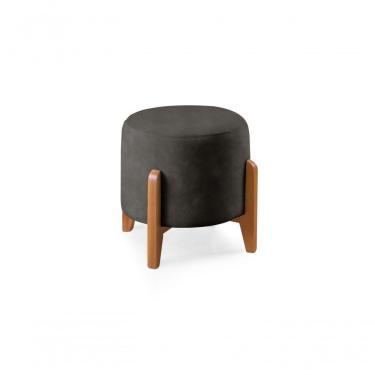 Imagem de Puff Redondo Para Sala Pé De Madeira linho Preto 102