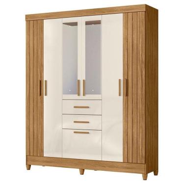 Imagem de Guarda Roupa Solteiro Malta 7 Portas Freijó Off White Com Espelho - Moval