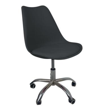 Imagem de Cadeira Office Base Cromada Com Rodizio Giratória Saarinen Preto