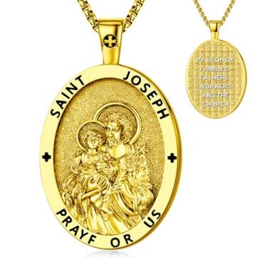 Imagem de OigvcoTe Pingente religioso de São Jude/São Cristóvão/São José/banhado a platina, colar de moedas grande, corrente de 19,69 + 5 cm, medalha de santo padroeiro católico, alto polimento., 19.69+2 Inches