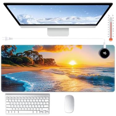 Imagem de Tapete de mesa aquecido grande para mouse pad 80 x 33 cm com 3 níveis de aquecimento e desligamento automático tapete de mouse quente couro PU computador mousepad para trabalho em casa escritório