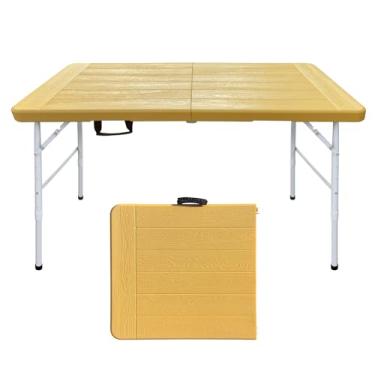 Imagem de ICSPOID Mesa dobrável, mesa dobrável de 1,5 m com alça de transporte, pernas de aço, mesa utilitária portátil resistente para festas, jantar, casamento, eventos, piquenique em ambientes internos, ao