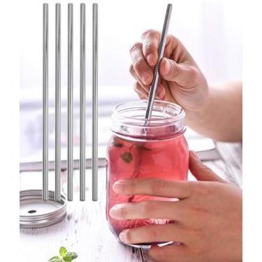Imagem de 5 peças de substituição de canudos de aço inoxidável para Stanley 1,134.0 g 850.5 g, canudos de metal reutilizáveis, compatível com copo Stanley Cup de 1,134 g (reto, 21,5 cm)
