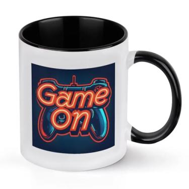 Imagem de Canecas para mulheres, canecas de café, caneca de cerâmica, console de jogos, xícaras de chá pretas com alça para homens, pai, copo de cerâmica de 325 ml para casa, caneca de café e chá exclusiva