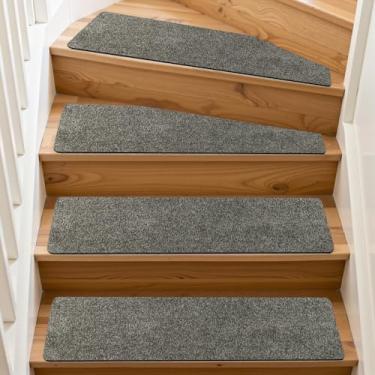 Imagem de Pure Era Tapete de escada cortável antiderrapante para degraus de madeira, protetor de escada, reutilizável (14 peças, cinza claro)