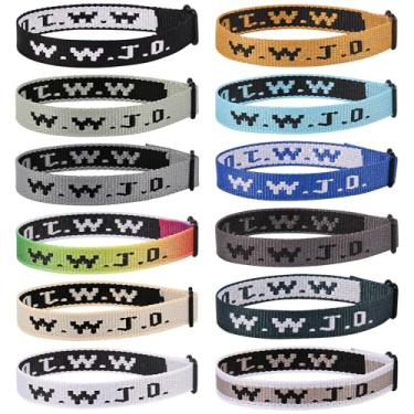Imagem de Pacote de 12 pulseiras WWJD, pulseiras ajustáveis para presentes cristãos, pulseiras WWJD Jesus a granel - Pulseira What Would Jesus Do para mulheres e homens, Fibra de poliéster, Sem Pedra Preciosa