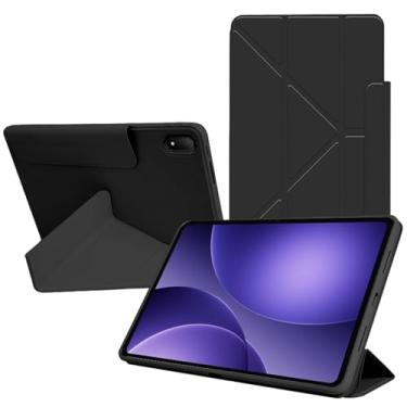 Imagem de Capa para Oppo Pad 5, capa KONXISA com suporte de múltiplas dobras, couro PU premium e capa de adsorção magnética, resistente a arranhões e à prova de choque, preta