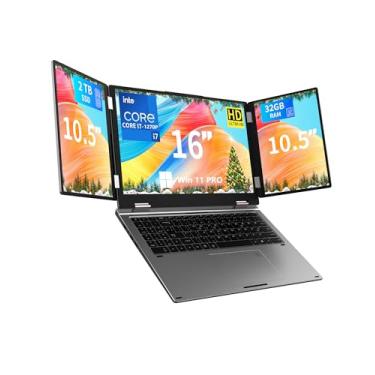 Imagem de Laptop triplo, Tela principal de 16 polegadas + dois monitores de 10,5 polegadas, Core i7-12700H, 32 GB de RAM, SSD de 2 TB, Windows 11 Pro, Wi-Fi 5, BT 5.0, Desbloqueio facial e por impressão digital