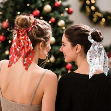Imagem de Cachecol de cabelo de Natal para mulheres, laços de cabelo de Natal, anéis de cordas, suportes de rabo de cavalo para ela, laço de Natal, fita elástica para mulheres, laço de cauda longa, acessórios