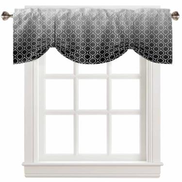 Imagem de MUNSATNA SR Cortinas de saia de amarrar clássicas listras pretas, cortinas de amarrar com bolso para varão, tratamentos de janela curta, tratamentos para cozinha, sala de estar, banheiro, linhas