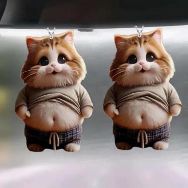 Imagem de Chaveiro de mascote fofo de desenho animado de cachorro e gato, pingente de acrílico plano 2D para carro, espelho retrovisor de carro, acessórios de interiores, presente para janela (estilo 1, 8 cm)