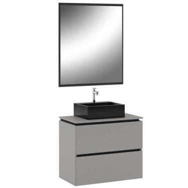 Imagem de Conjunto Banheiro Gabinete 80cm 03 Gavetas Cuba 45x37 E Espelho Urban 