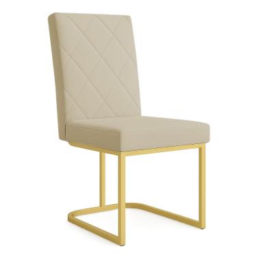 Imagem de Cadeira De Jantar Estofada Siena Linho Dourado Base De Ferro Dourada - Pallazio