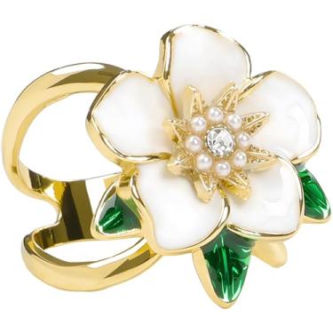 Imagem de Elegante Gardênia Flor Cachecol Anel para Mulheres CZ Cristal Floral para Lenço de Seda Broche Fivela Deslizante Xales Tops Declaração Acessórios